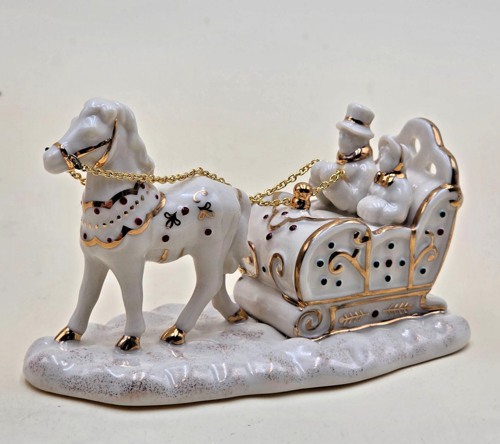 Lenox Mistletoe Park Horse & Sleigh Figurine 2.5" Ivory China 24k Gold Trim NEW
